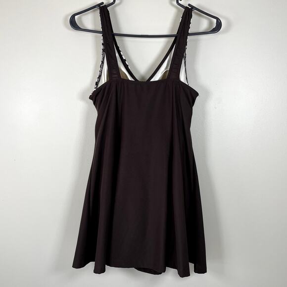 IT FIGURES Slender Thighs Chocolate Brown Daisy Print Empire Wrap‎ Swim Dress 12 - Picture 2 of 9